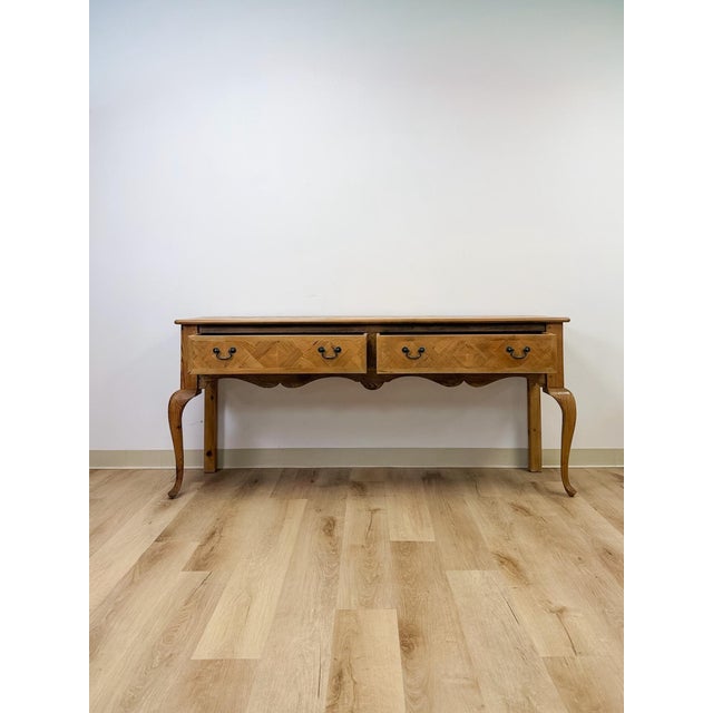 Solid Pine Console Table With Inlay Top and Drawers Organic Modern Studio Craft For Sale - Image 10 of 17