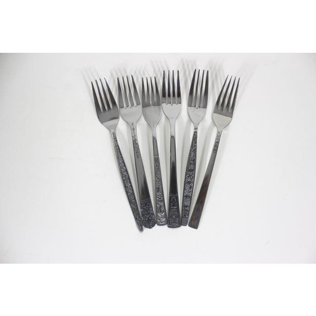 Mid-Century Modern 1960s Curated Set of 6 Mid Century Modern Stainless Steel Dinner Forks, Mismatched For Sale - Image 3 of 10