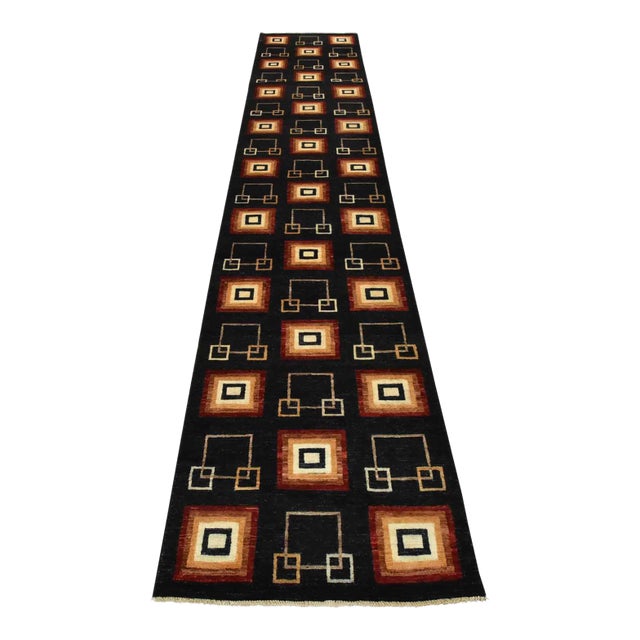 Fine Gabbeh Runner 3’2” X 15’2” Black Wool Contemporary Hand-Knotted Rug For Sale