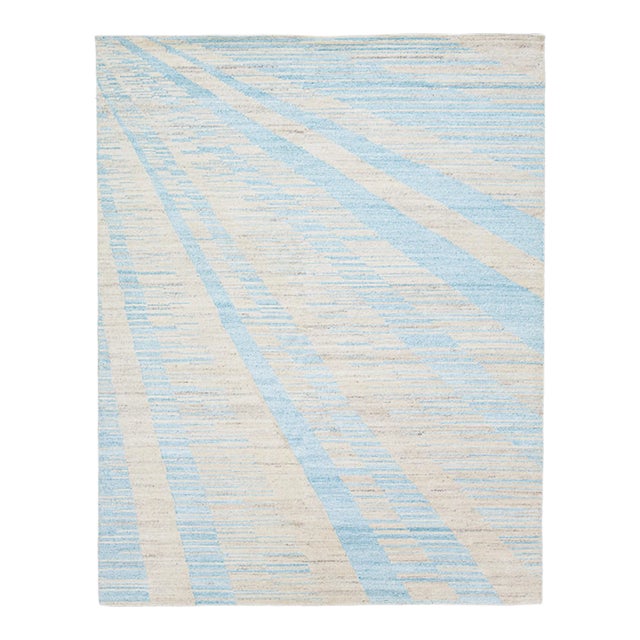 2020s Art Deco Modern Handmade Wool Rug With Beige and Blue Design For Sale