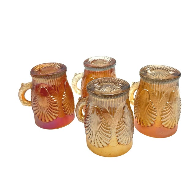 1910s 1910s Dugan Diamond Beaded Shell Carnival Marigold Glass Mugs W/ Handles - Set of 4 For Sale - Image 5 of 7