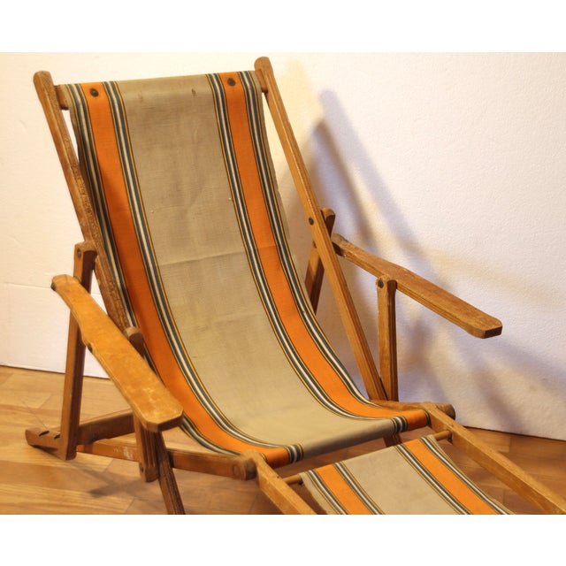 Vintage French Childrens Garden Lounger with Ottoman, 1930s For Sale - Image 3 of 11