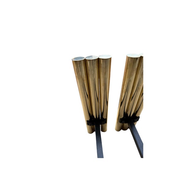 Danny Alessandro 1970s Pair of MCM Attributed Brass Danny Alessandro Andirons For Sale - Image 4 of 8