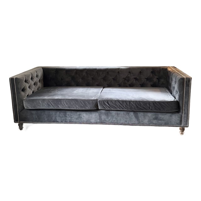 Room Service Tufted Gray Sofa For Sale