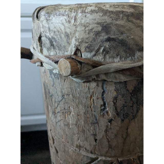 Wood African Tribal Carved Drum 20th Century For Sale - Image 7 of 14