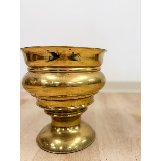 Mid-Century Modern Large Vintage Brass Planter VaseMCM Hollywood Regency Coastal Eclectic For Sale - Image 3 of 8