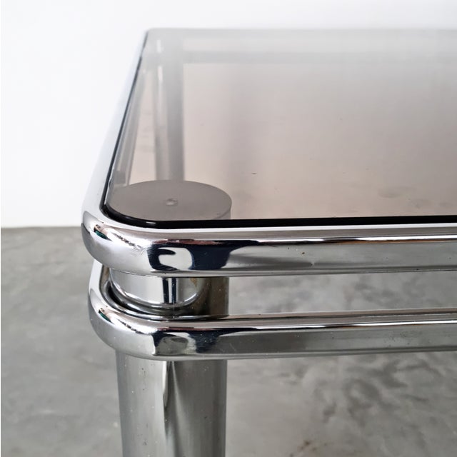Italian Mid-Century Modern Tubular Chrome and Smoke Glass Dining Table, 1970s For Sale - Image 4 of 7