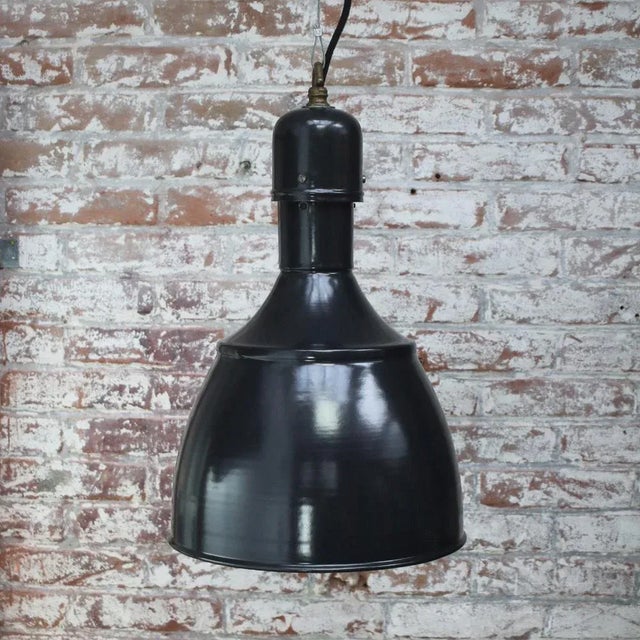 Industrial Black Enamel and Brass Pendant Light, 1950s For Sale - Image 4 of 5