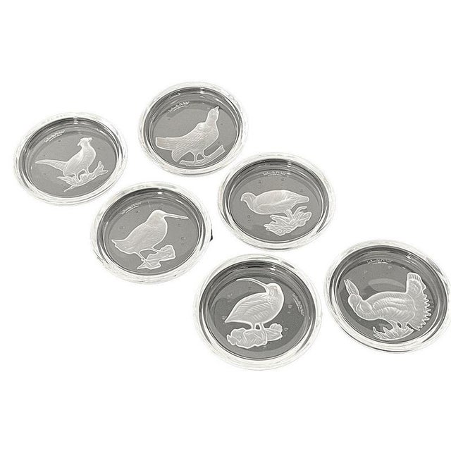 Val Saint Lambert Crystal Cocktail or Drink Glass Coasters Six Val Saint Lambert crystal coasters with frosted intaglio...