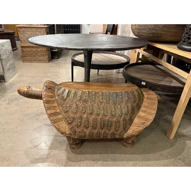 Brown Vintage Burkina Faso Turtle Seat Bench For Sale - Image 8 of 9