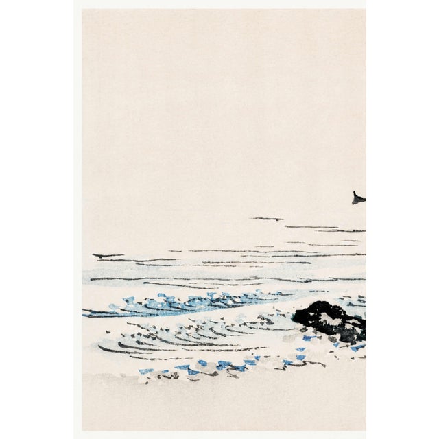 A serene example of traditional Japanese woodblock art, this vintage art print reproduction features Beach Scenery, an...