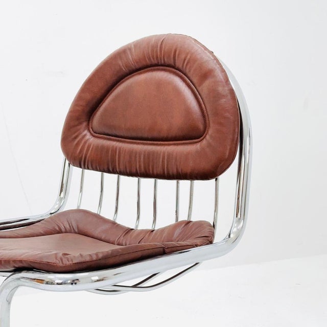 Mid-Century Tubular Chrome and Leather Cantilever Dining Chair, 1970s by Gastone Rinaldi For Sale - Image 5 of 9