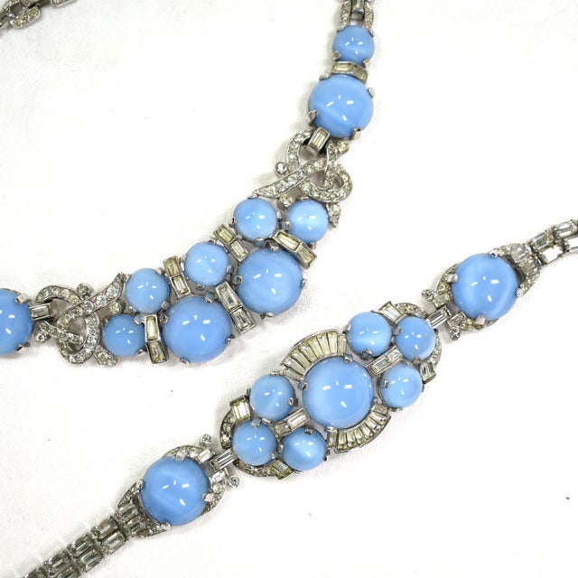 Blue Vintage Designer Boucher Art Deco Grand Parure 1940s, Set of 5 For Sale - Image 8 of 12