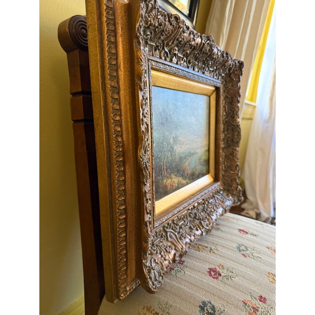 Orginal Oil painting Landscape of English countryside in heavy wooden antique frame. Full of blues and greens perfect for...