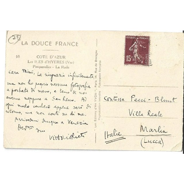La Douce France - A.P.S. is a Autograph Greeting Postcard Signed by Vittorio Rieti to the Countess Anna Laetitia Pecci-...