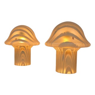 Vintage Mushroom Table Lamps in Opaline Glass by Peill & Putzler, 1970s, Set of 2 For Sale