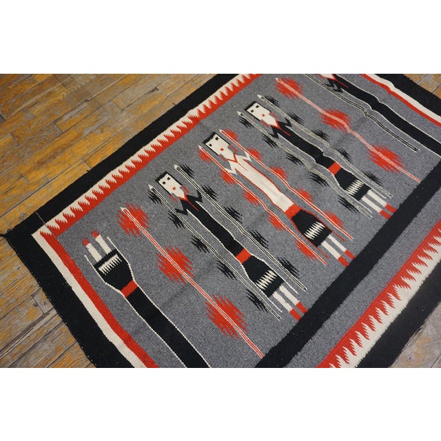 Gray 1940s Gray Tribal Geometric Vintage American Navajo Yei Rug 2'10" × 3'10" Flatweave Wool Carpet For Sale - Image 8 of 18