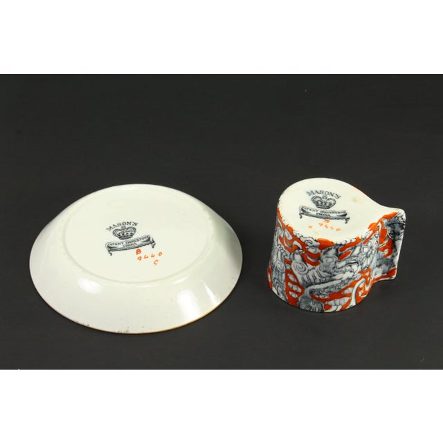 19th C. Rare Mason's Bandana Pattern Coffee Cup & Saucer Chinoiserie Foo Dogs For Sale - Image 11 of 13
