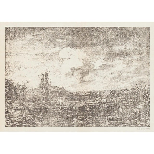Landscape Lithograph by Antonio Fontanesi, 1880 For Sale