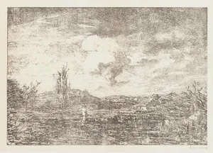 Landscape Lithograph by Antonio Fontanesi, 1880