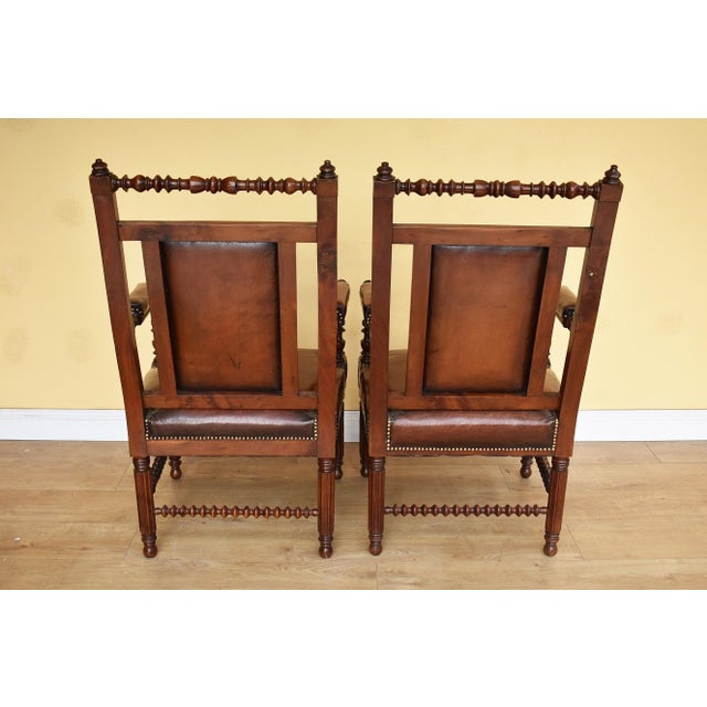 Set of 19th Century Victorian English Gothic Revival Walnut Armchairs For Sale - Image 4 of 13