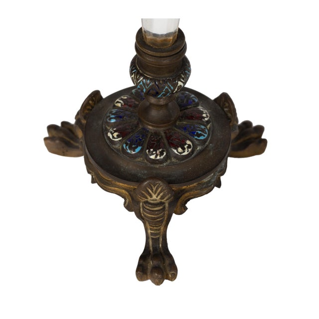 Late 19th Century French Gilt Bronze and Champlevé Enamel Trumpet Vases, Set of 2 For Sale - Image 5 of 7