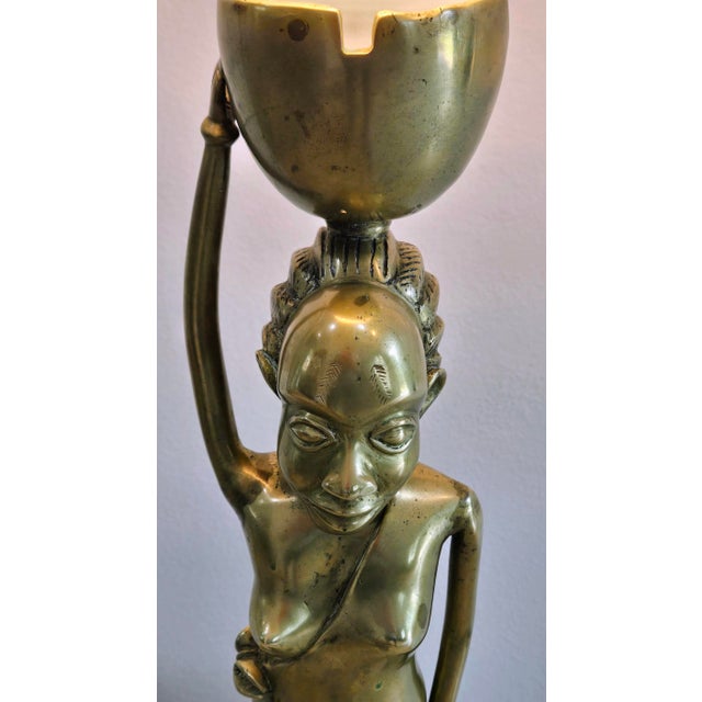 Vintage African Brass Figural Lady Table Lamp With Frosted Globe For Sale In Dallas - Image 6 of 15