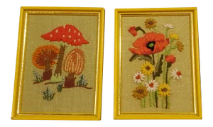 Vintage Folk Art Freehand Embroidery - 2 Pieces