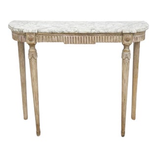 French Louis XVI Style Italian Marble Top Console Table With Gustavian Finish For Sale