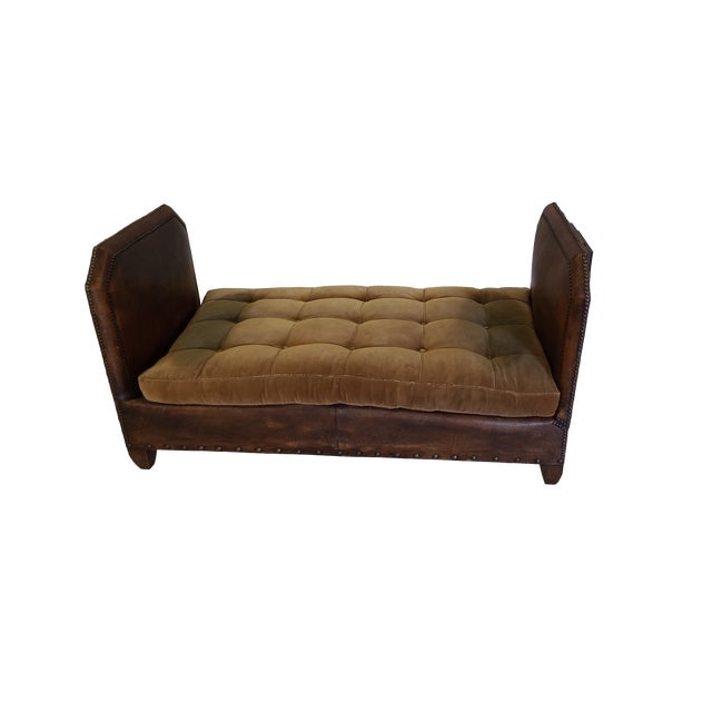 Early 1900s French Leather and Velvet Daybed For Sale