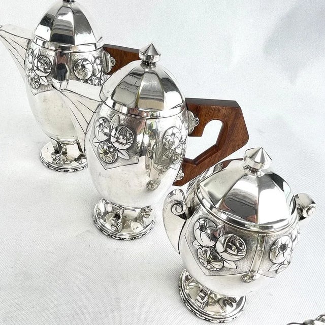 1920s Art Deco Coffee Tea Set in Silver Plated from Ramelpa, 1920s, Set of 5 For Sale - Image 5 of 12