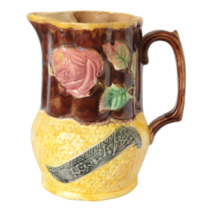 19th Century Victorian English Majolica Rose & Fern Pitcher