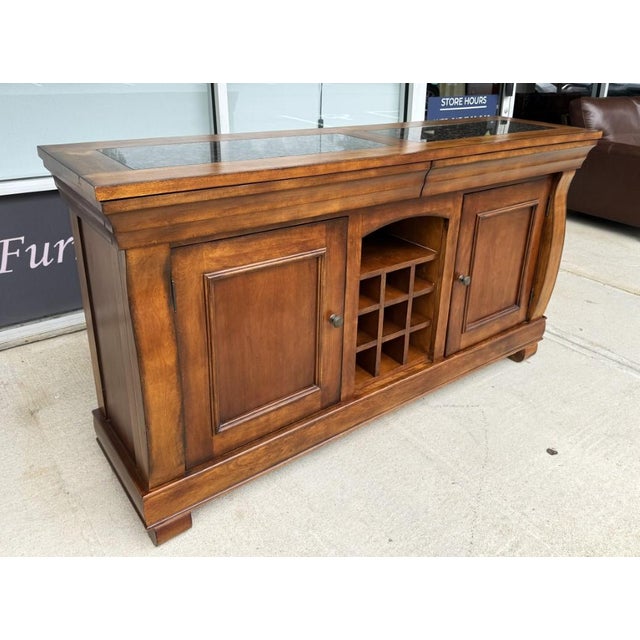 Traditional Traditional Wood Buffet With Stone-Inset Top and Wine Storage For Sale - Image 3 of 17