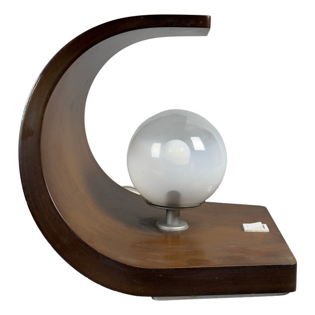 Orb Table Lamp in Curved Wood by Ignoto for Artigianato Italiano, 1960s For Sale