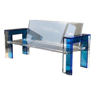 Modern Acrylic Bench With Blue Accents For Sale