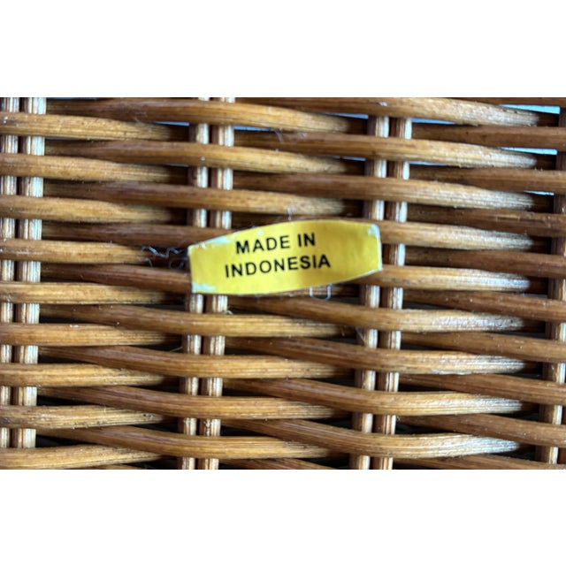 Vintage Large Handwoven Indonesian Rattan & Bamboo Market Basket With Divider For Sale - Image 9 of 11