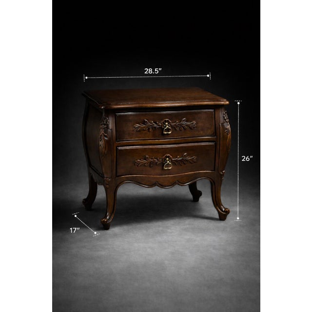 French Provincial Pair of Vintage French Provincial Bombe-Style Solid Wood End Tables — Nightstands For Sale - Image 3 of 10