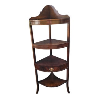 Early 20th Century Federal Style Mahogany Corner Etagere With Drawer For Sale