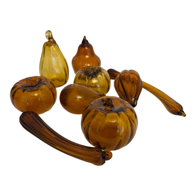 1960s Murano Amber Hand Bown Glass Fruit/Vegetable Sculptures, Set of 9 For Sale