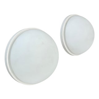 Metal and Glass Wall or Ceiling Lights attributed to Glashütte Limburg, Germany, 1980, Set of 2 For Sale