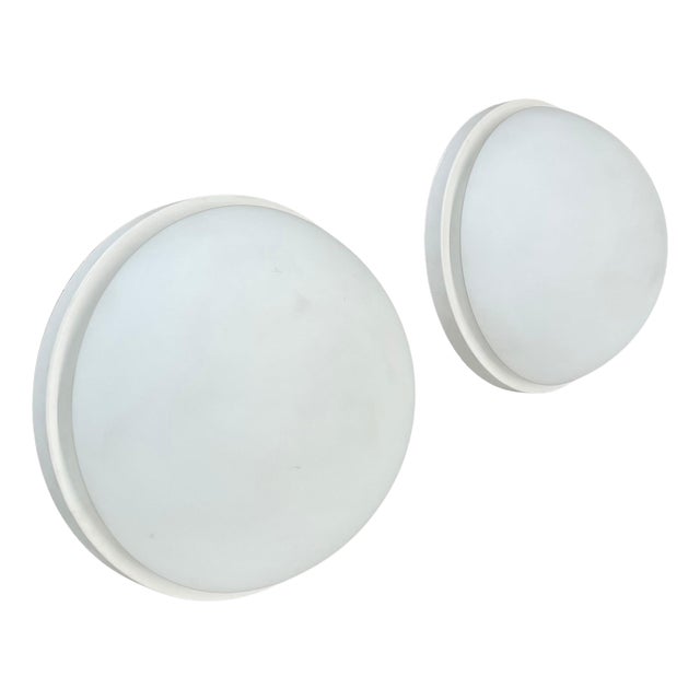 Metal and Glass Wall or Ceiling Lights attributed to Glashütte Limburg, Germany, 1980, Set of 2 For Sale