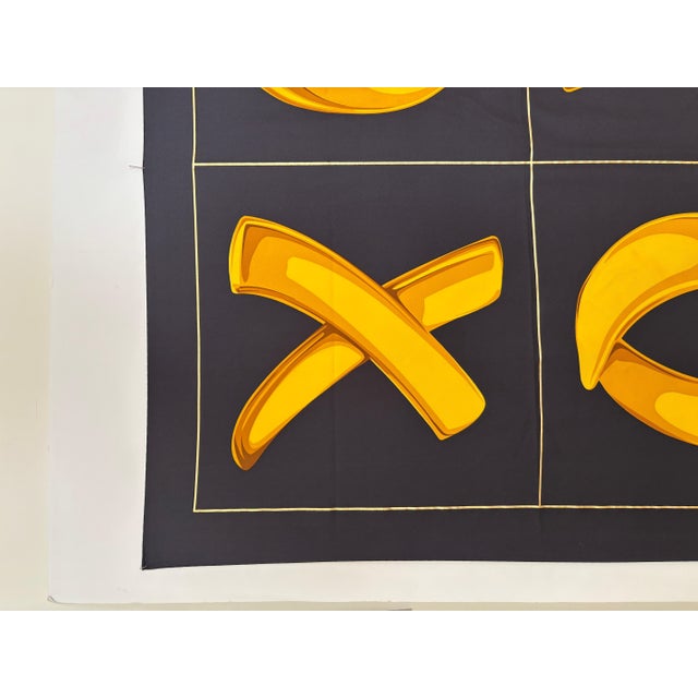 Paloma Picasso "XOXO" Black and Gold Silk Scarf Italy For Sale - Image 9 of 12