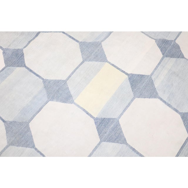 Antique Zabihi Collection Massive White Blue Indian Dhurrie Rug - 13'7" x 18'2" For Sale - Image 9 of 12