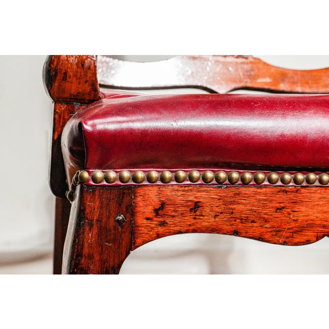 Beautiful English Antique Carved Wood Walnut Desk Arm Chair Leather Seat For Sale - Image 9 of 18