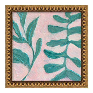 Mint Leaves on Blush – Original Oil Painting in Gold Gilded Frame – Modern Botanical Art 13.3" X 13.5" – Artwork by Tatiana Duperault