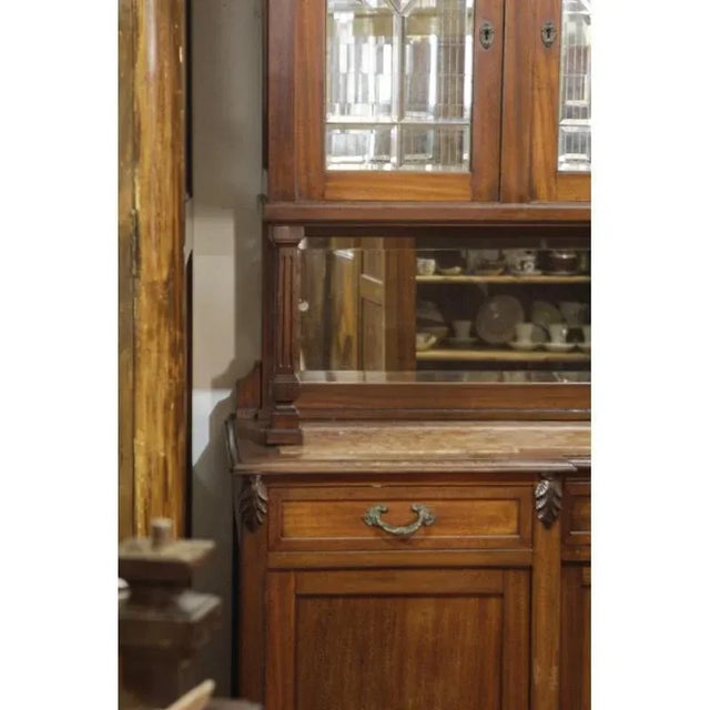 Walnut Cupboard with Beveled Glass and Marble Top For Sale - Image 6 of 17