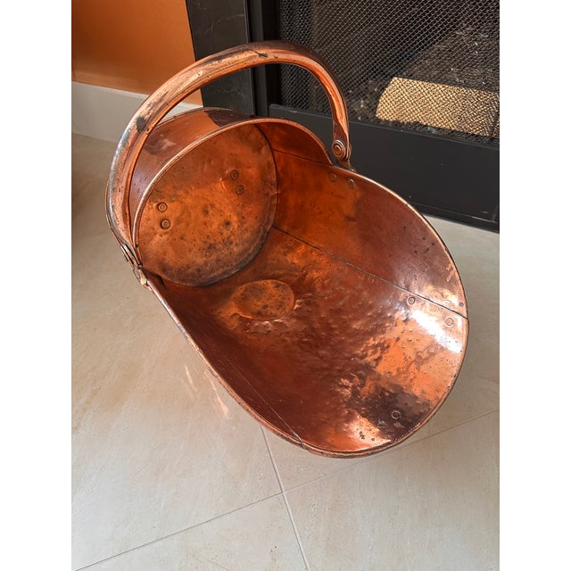 19th-Century Victorian Copper Helmet Coal Scuttle With Brass Accents For Sale - Image 9 of 12