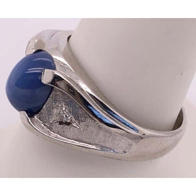 Antique White 14 Karat White Gold Oval Sapphire Cabochon Ring With Diamond Accents For Sale - Image 8 of 9