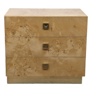 Founders Furniture Mid-Century Modern Three Drawer Burlwood Nightstand For Sale