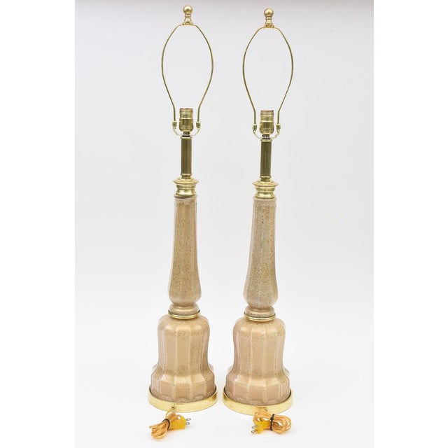 Vintage Maison Bagues Glass Table Lamps With Gold Inclusions and Brass, Pair Of, 1940's For Sale - Image 12 of 13